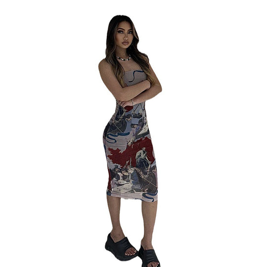 Damen figurbetontes Kleid mit kreativem Kunstdesign R&B