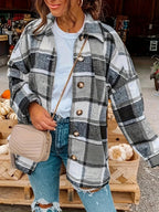 Damen Karierte Flanelljacke mit Knopfdetails und lässigem Schnitt R&B