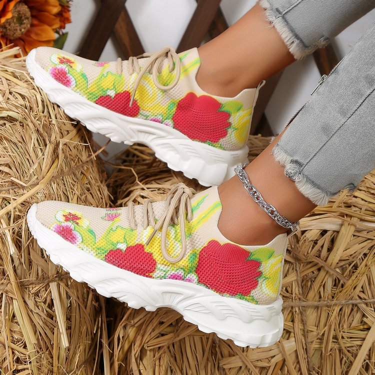 Damen modische Sneakers mit floralem Design und atmungsaktiver Textiloberfläche R&B
