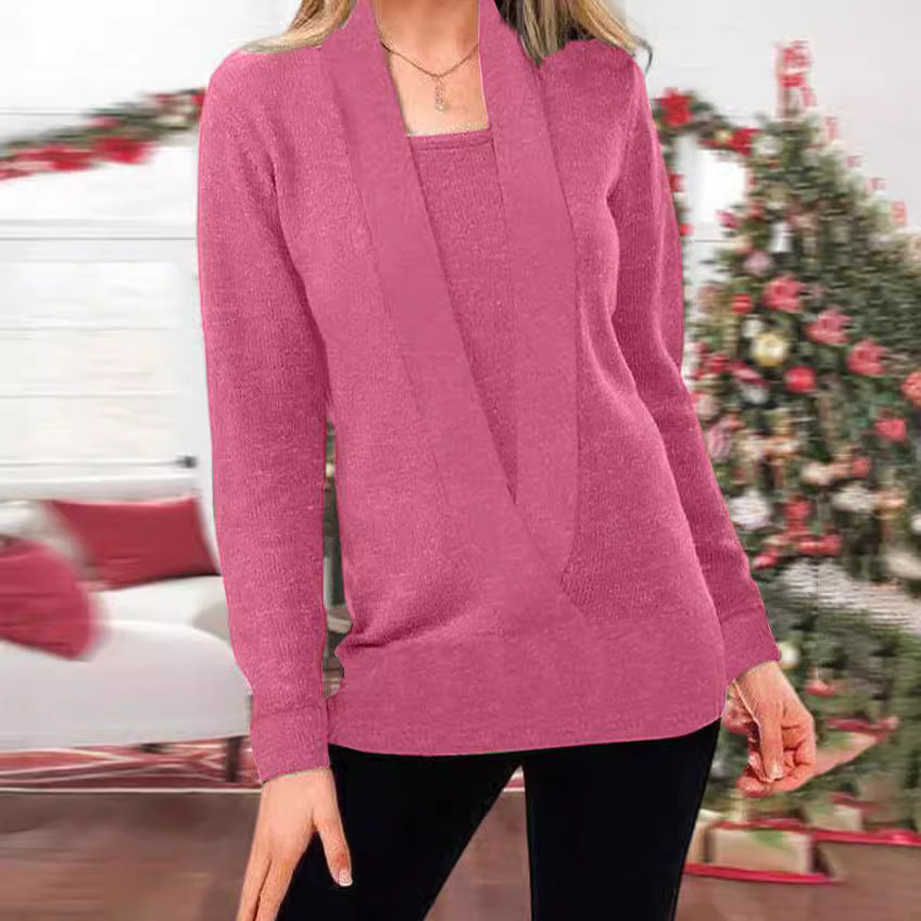 Damen eleganter Pullover mit tiefem V-Ausschnitt und leichtem Strukturdesign R&B