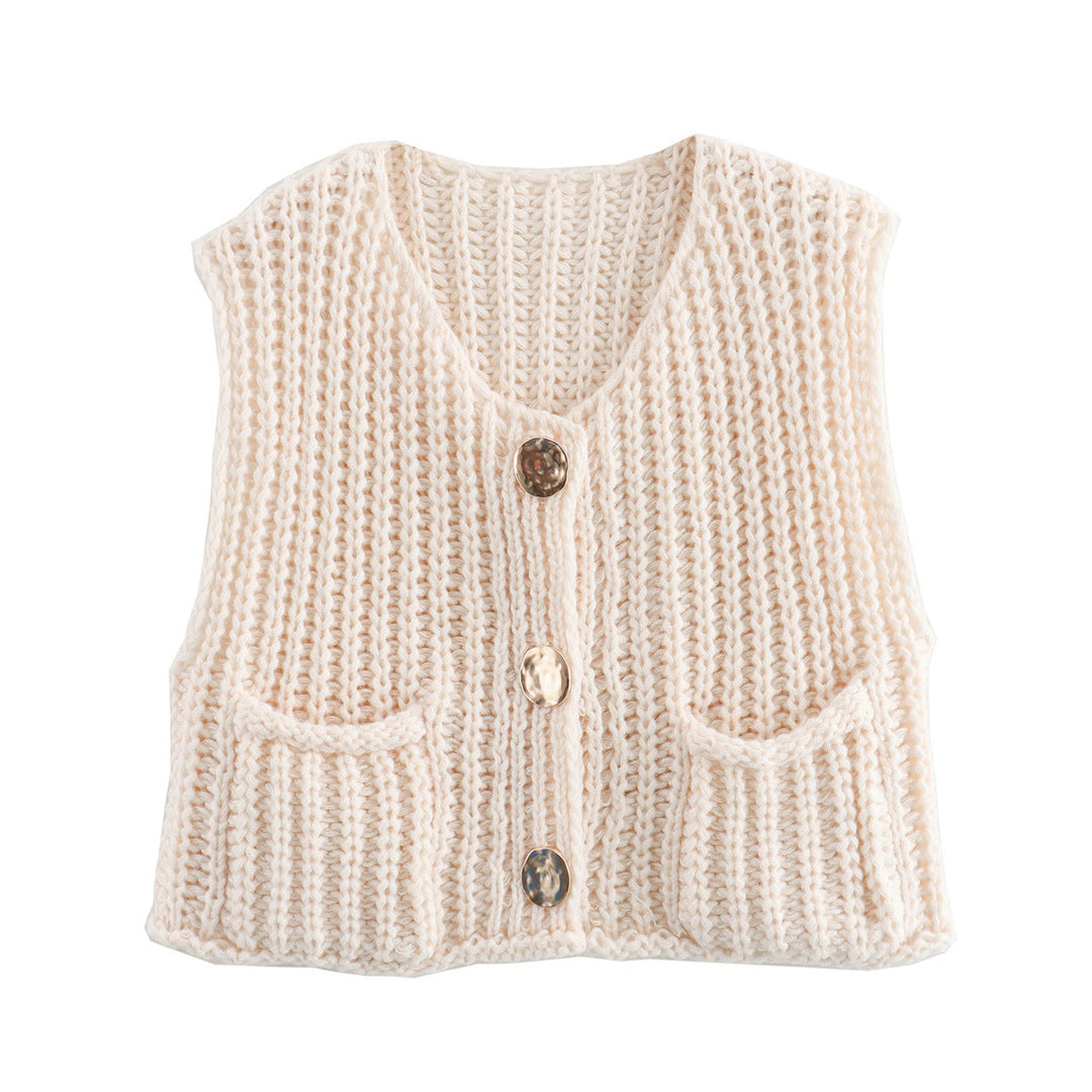 Damen Strickweste mit Taschen und Knopfdetail R&B