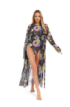 Damen eleganter transparenter Strandkimono mit floralem Design R&B