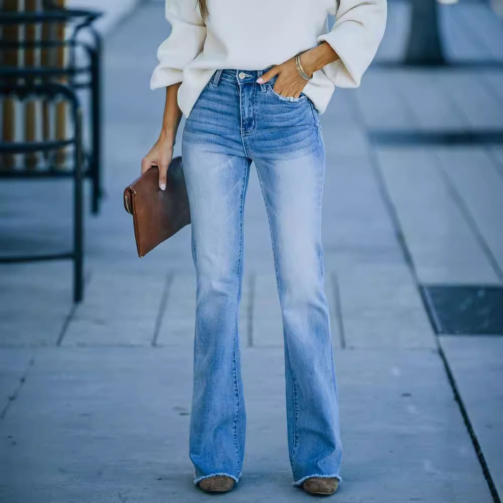 Damen Flared Jeans mit hohem Bund und elegantem Schnitt R&B