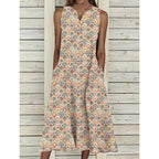 Damen Midi-Kleid mit tiefem V-Ausschnitt, Knopfdetails und praktischen Taschen R&B