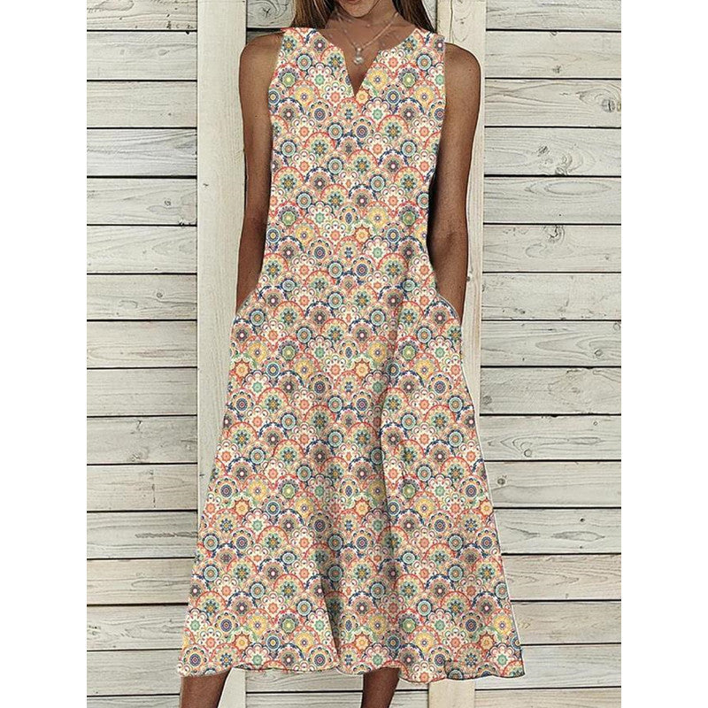 Damen Midi-Kleid mit tiefem V-Ausschnitt, Knopfdetails und praktischen Taschen R&B