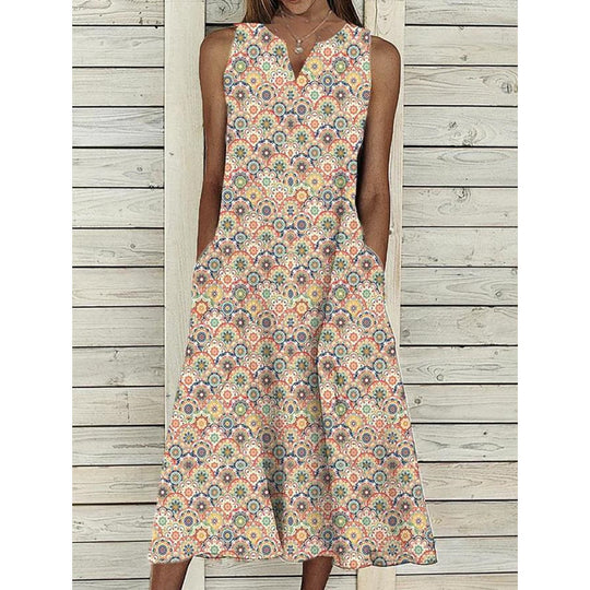 Damen Midi-Kleid mit tiefem V-Ausschnitt, Knopfdetails und praktischen Taschen R&B