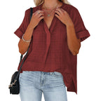 Damen lässige Bluse mit eleganter Vorderansicht und umgeschlagenen Ärmeln R&B