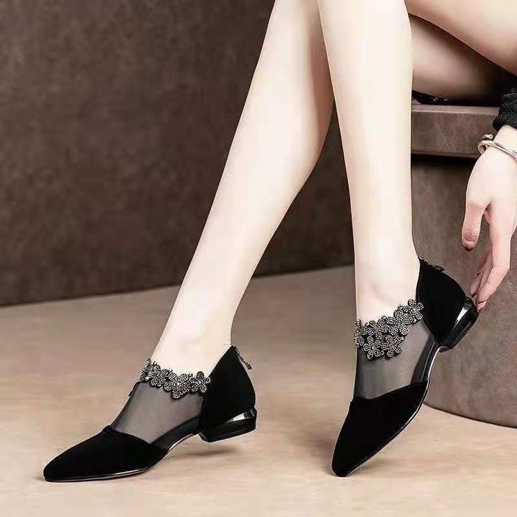 Damen elegante Ballerinas mit transparenten Einsätzen und verzierten Details R&B