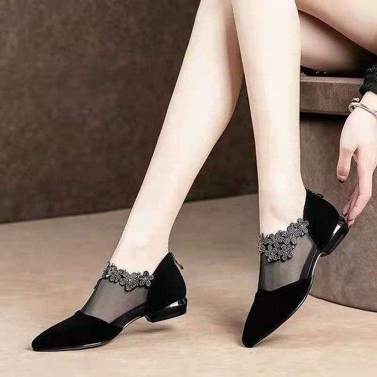 Damen elegante Ballerinas mit transparenten Einsätzen und verzierten Details R&B