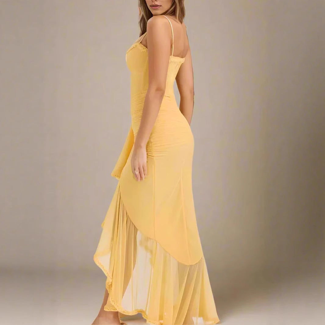 Damen Elegantes Wickelkleid mit Rüschendetails und hohem Schlitz R&B