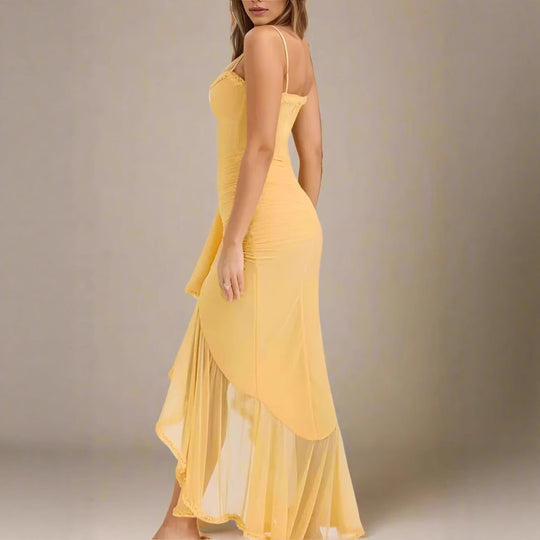 Damen Elegantes Wickelkleid mit Rüschendetails und hohem Schlitz R&B
