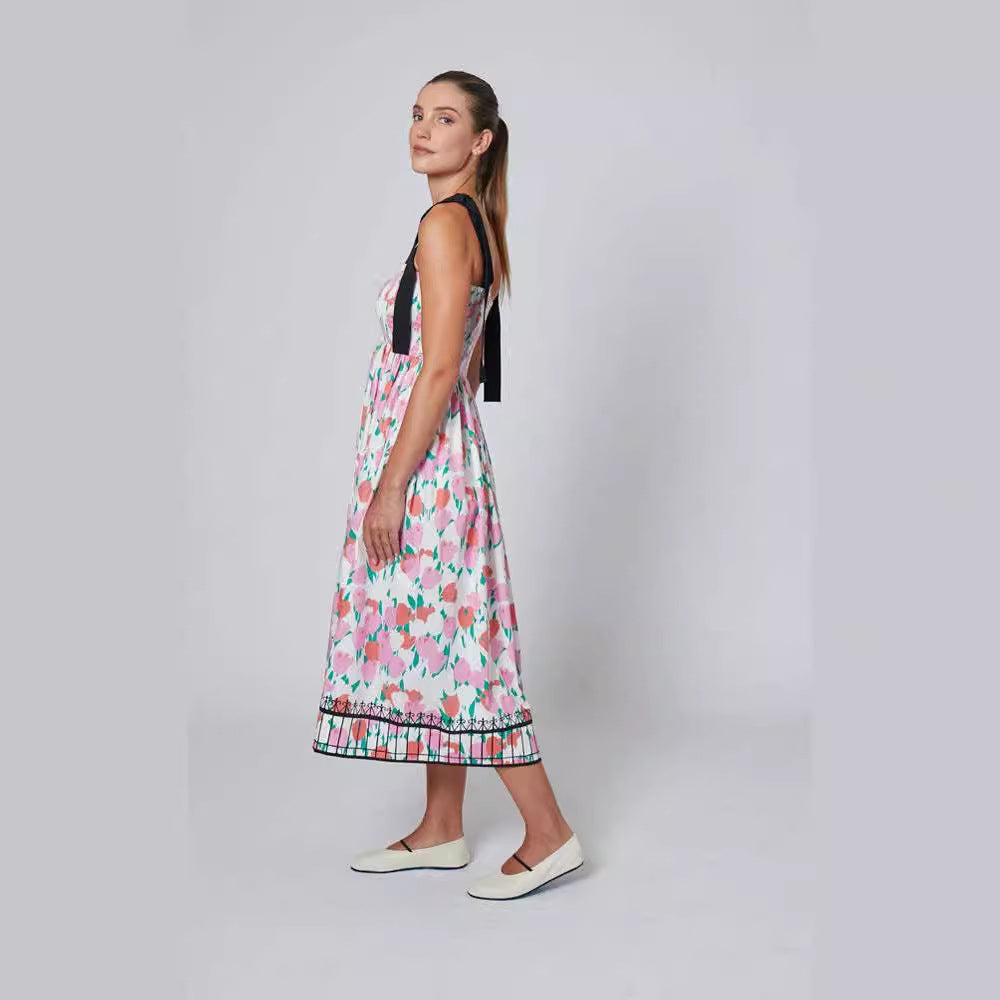 Damen Maxikleid mit floralem Print und elastischem Oberteil R&B