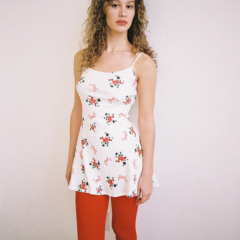 Damen luftiges Minikleid mit Blumenmuster und feinen Trägern R&B