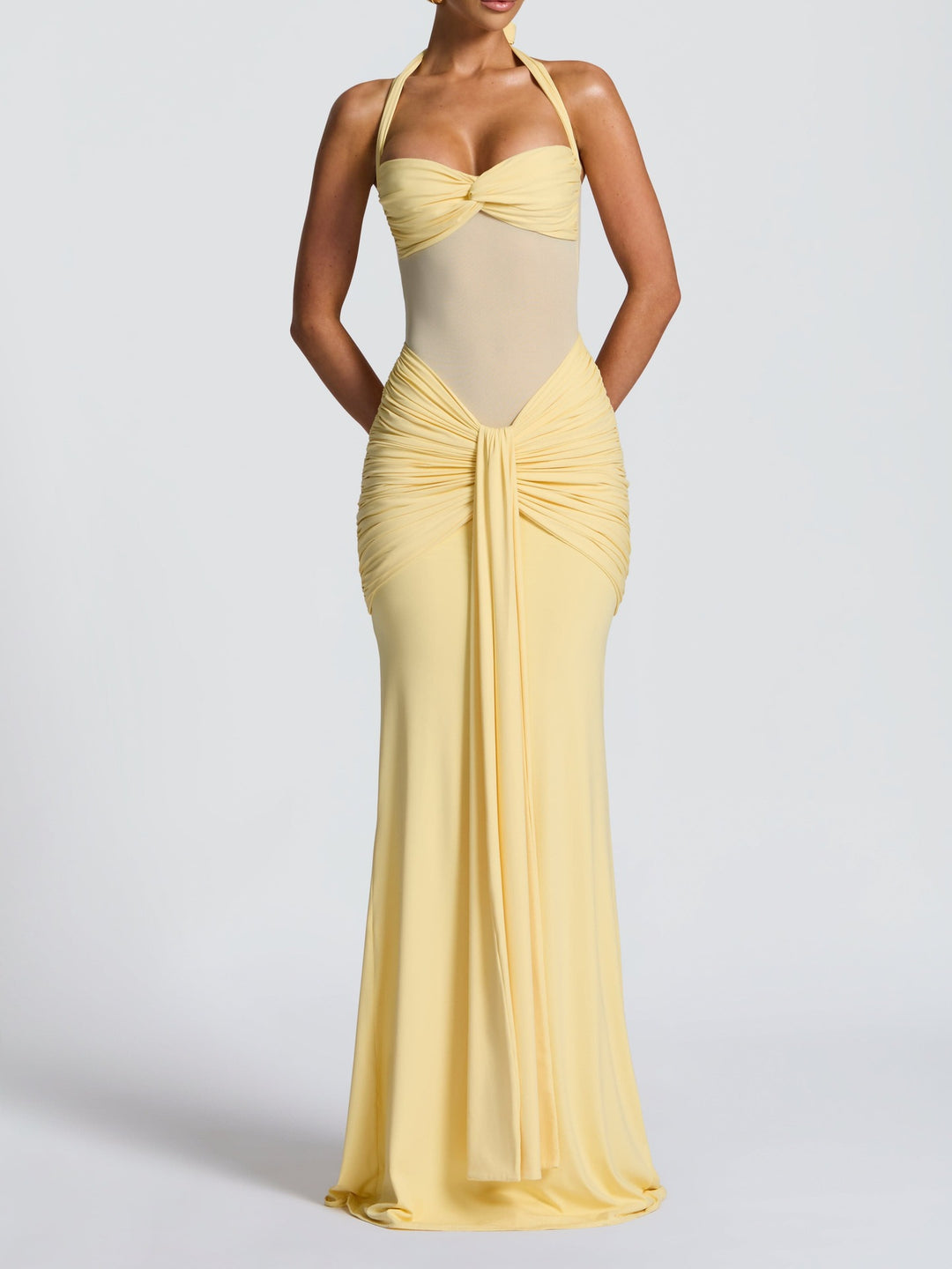 Damen Elegantes Maxikleid mit Raffhalterung und figurformenden Details R&B