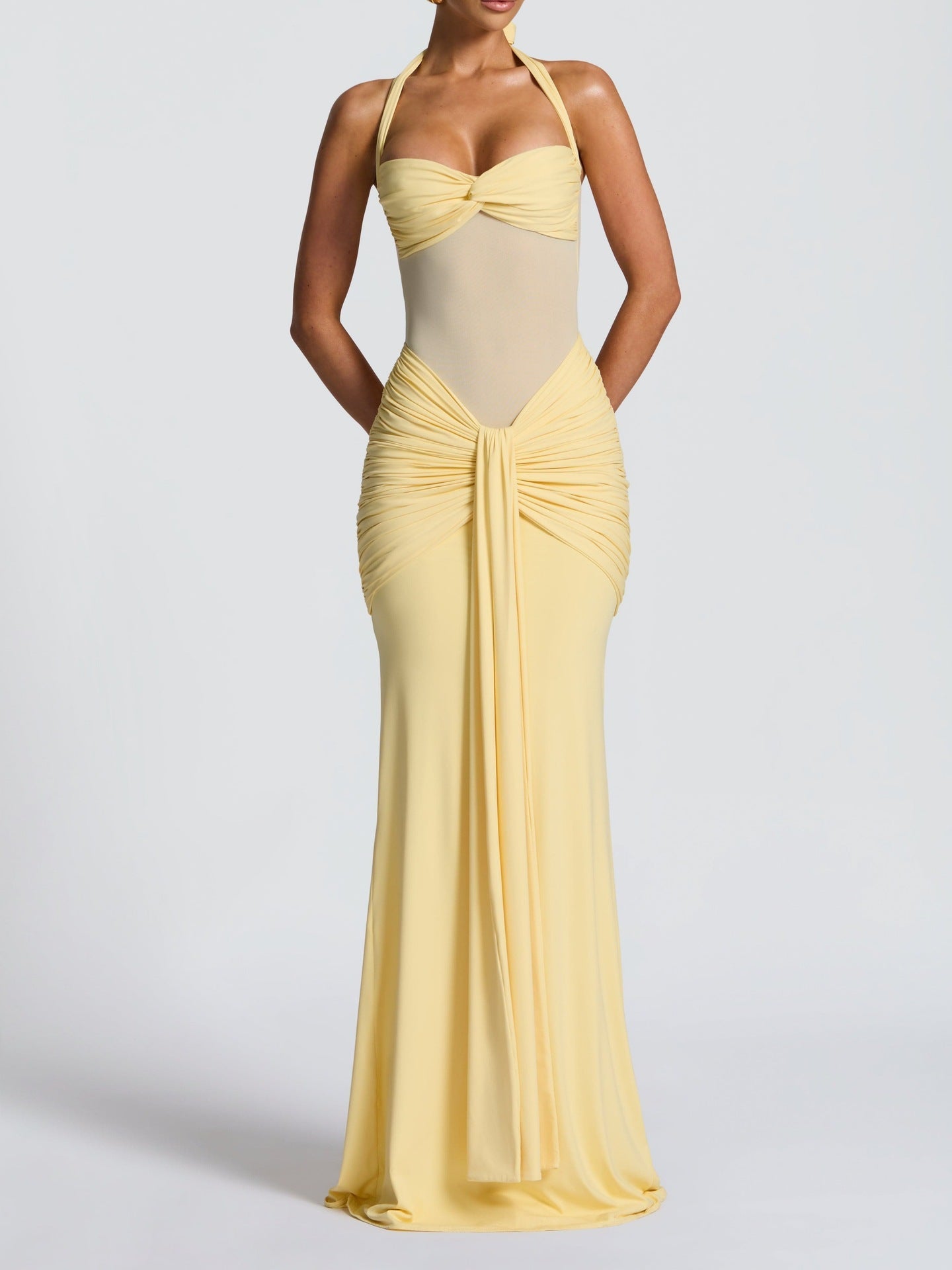Damen Elegantes Maxikleid mit Raffhalterung und figurformenden Details R&B