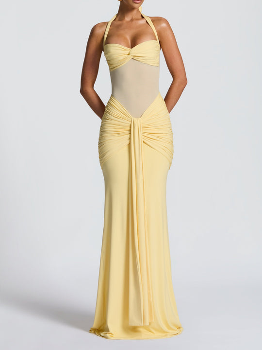 Damen Elegantes Maxikleid mit Raffhalterung und figurformenden Details R&B