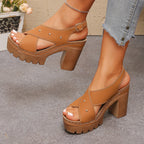 Damen Bequeme Plateau-Sandalen mit gekreuzten Riemen R&B