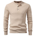 Herren nan gerippter Langarm-Henleypullover mit Stehkragen, feinem Rippstrick und schmaler Passform R&B