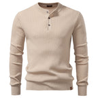 Herren nan gerippter Langarm-Henleypullover mit Stehkragen, feinem Rippstrick und schmaler Passform R&B