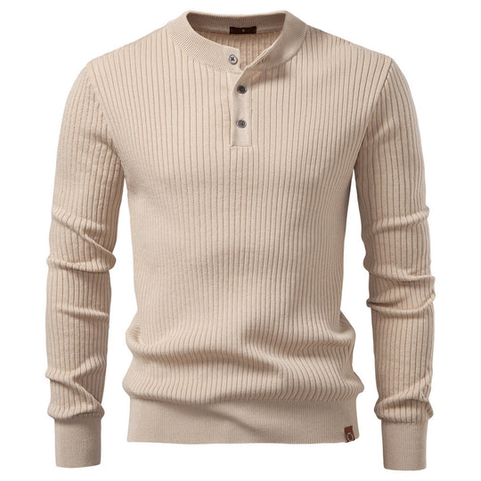 Herren nan gerippter Langarm-Henleypullover mit Stehkragen, feinem Rippstrick und schmaler Passform R&B