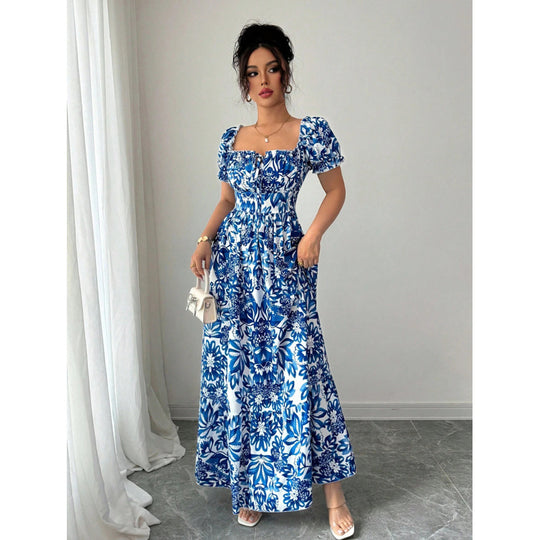 Damen Maxikleid mit quadratischem Ausschnitt und offenen Trägern R&B