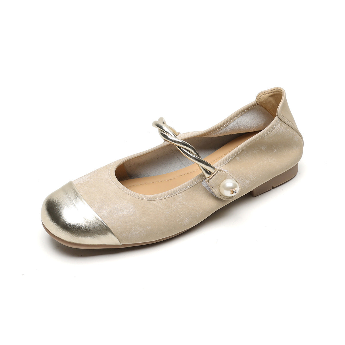 Damen Ballerinas mit elegantem Riemen und modischem Perlenschmuck
