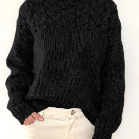 Damen Strickpullover mit hochgeschlossenem Kragen und trendigem Zopfmuster R&B