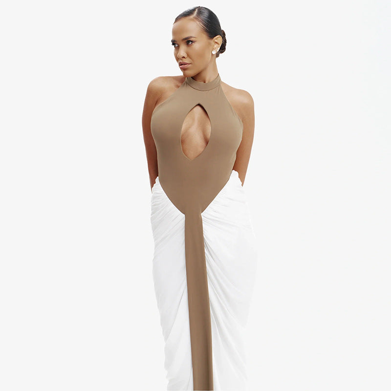 Damen Maxikleid mit hochgeschlossenem Ausschnitt und elegantem Cut-Out R&B