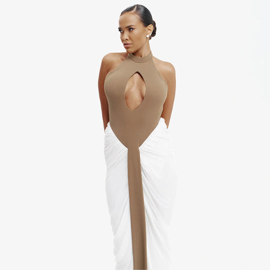 Damen Maxikleid mit hochgeschlossenem Ausschnitt und elegantem Cut-Out R&B