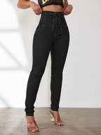 Damen Hochtaillierte Jeans mit Schnürdetails R&B