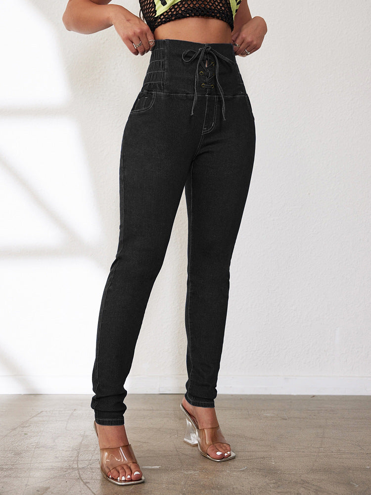 Damen Hochtaillierte Jeans mit Schnürdetails R&B