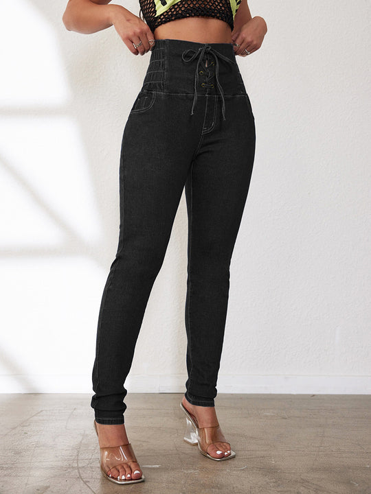 Damen Hochtaillierte Jeans mit Schnürdetails R&B