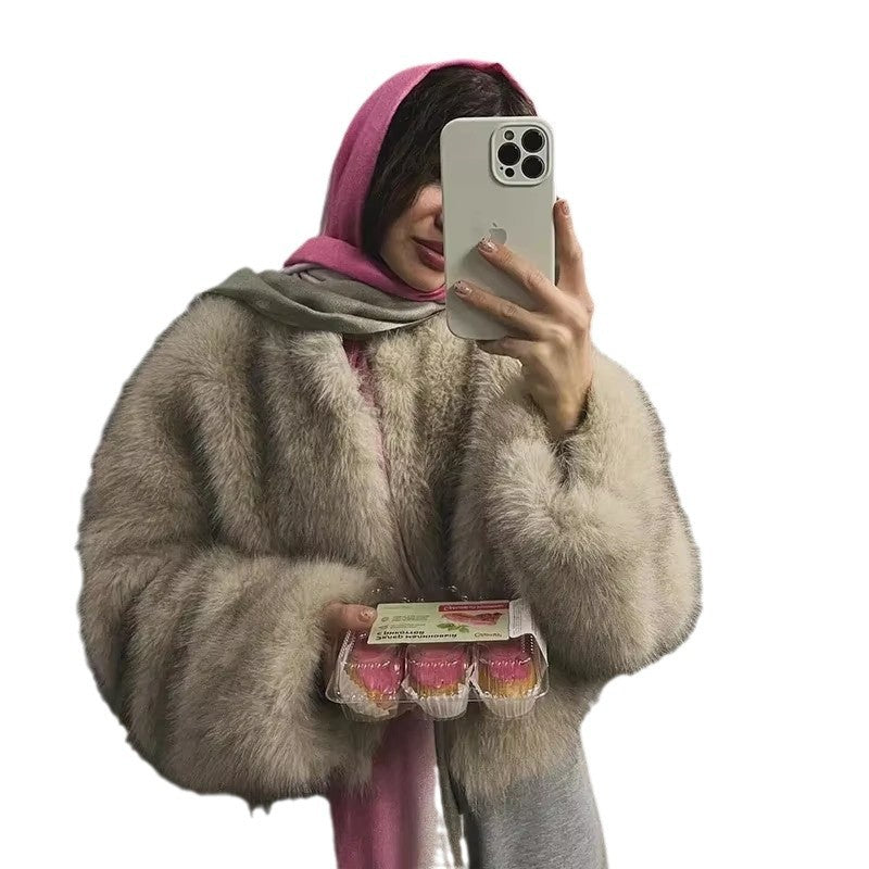 Damen Kuschelige Kunstpelzjacke mit offenem Schnitt R&B