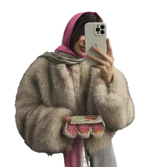 Damen Kuschelige Kunstpelzjacke mit offenem Schnitt R&B