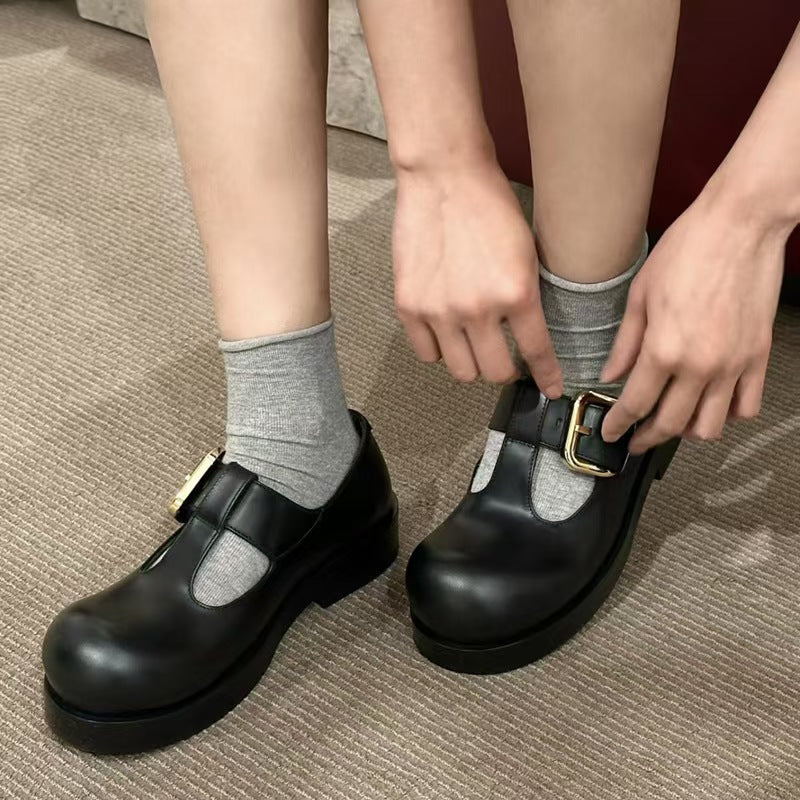 Damen Schnürschuhe mit dekorativem Schnallenverschluss und robustem Blockabsatz R&B