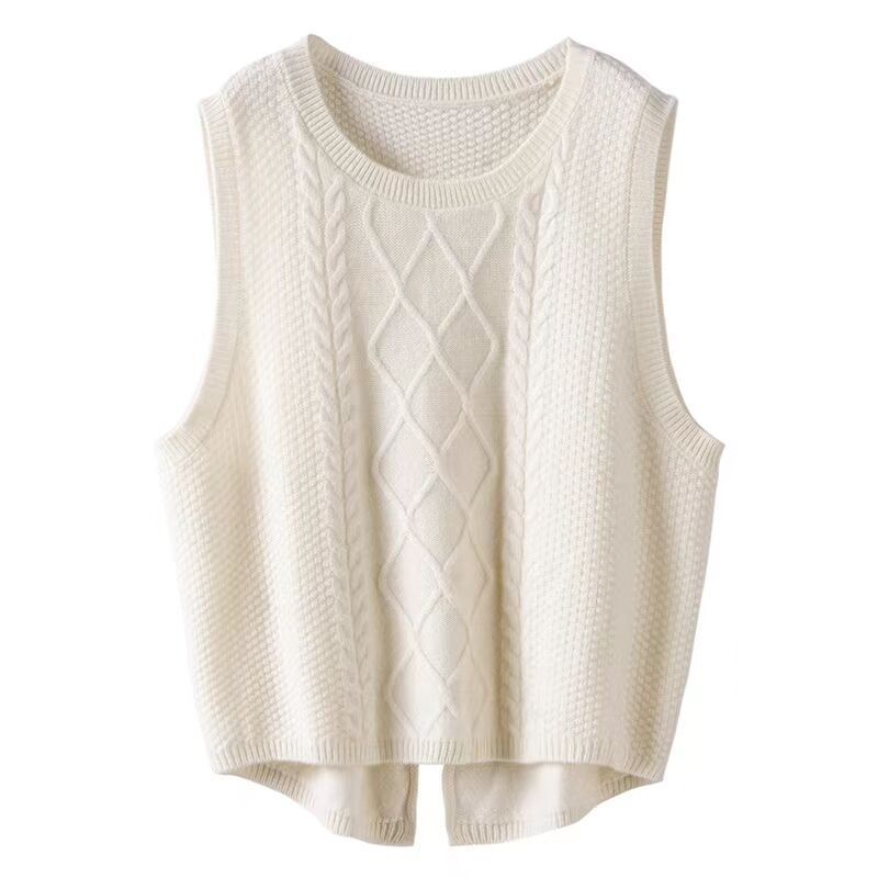 Damen Ärmellose Strickweste mit Zopfmuster und modernen Details R&B
