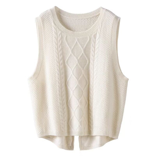 Damen Ärmellose Strickweste mit Zopfmuster und modernen Details R&B