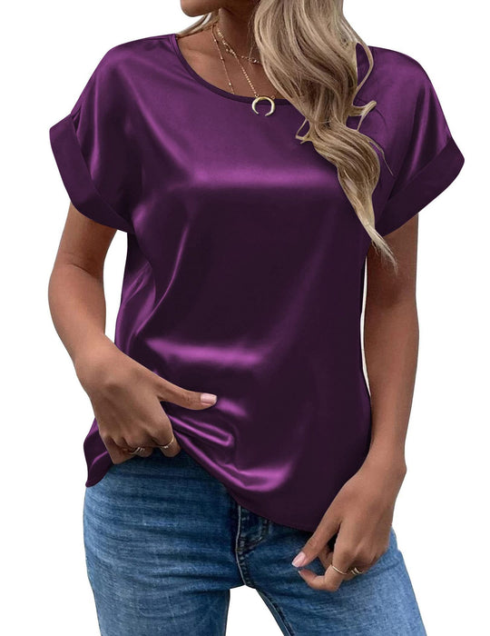 Damen Elegantes Kurzarmshirt aus hochwertigem Satinmaterial R&B