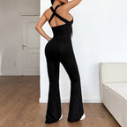 Damen Einteiler mit tiefem V-Ausschnitt und flared Beinen R&B