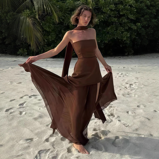 Damen Elegantes Maxikleid mit asymmetrischem Schnitt und schickem Schlitz R&B