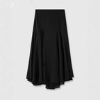 Satinrock Schwarz Damen Maxi leicht und schwingend