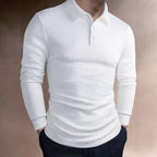 Herren nan tailliertes Waffelstrick-Poloshirt mit klassischem Polokragen R&B