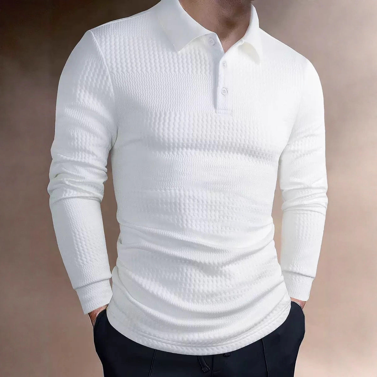 Herren nan tailliertes Waffelstrick-Poloshirt mit klassischem Polokragen R&B