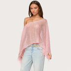 Damen stylischer Poncho mit Fransen R&B