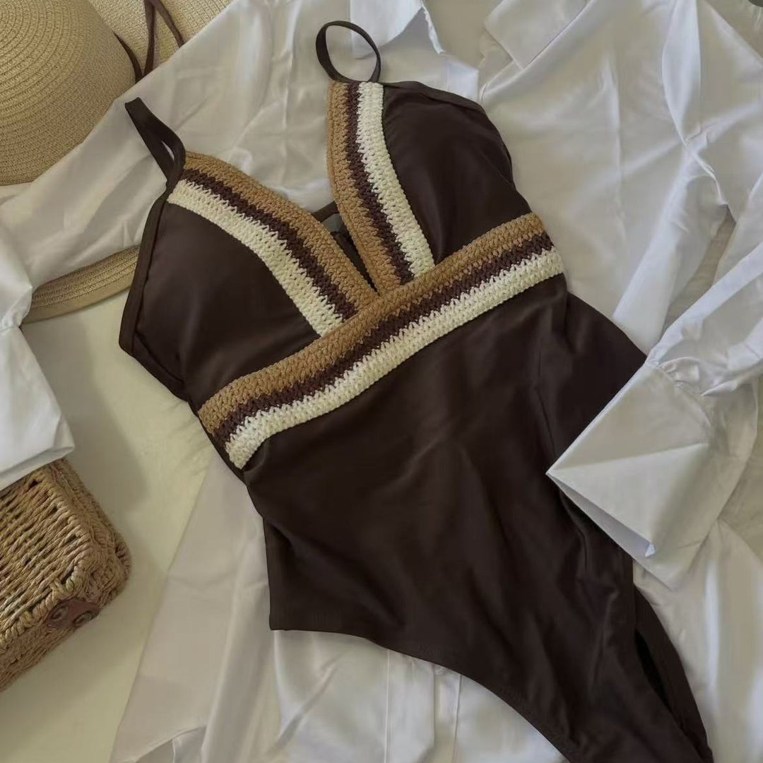 Damen Eleganter Einteiler-Badeanzug mit raffinierten Farbdetails R&B