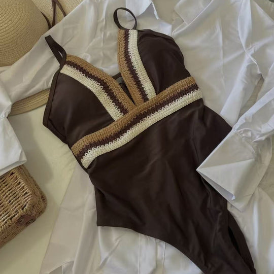 Damen Eleganter Einteiler-Badeanzug mit raffinierten Farbdetails R&B