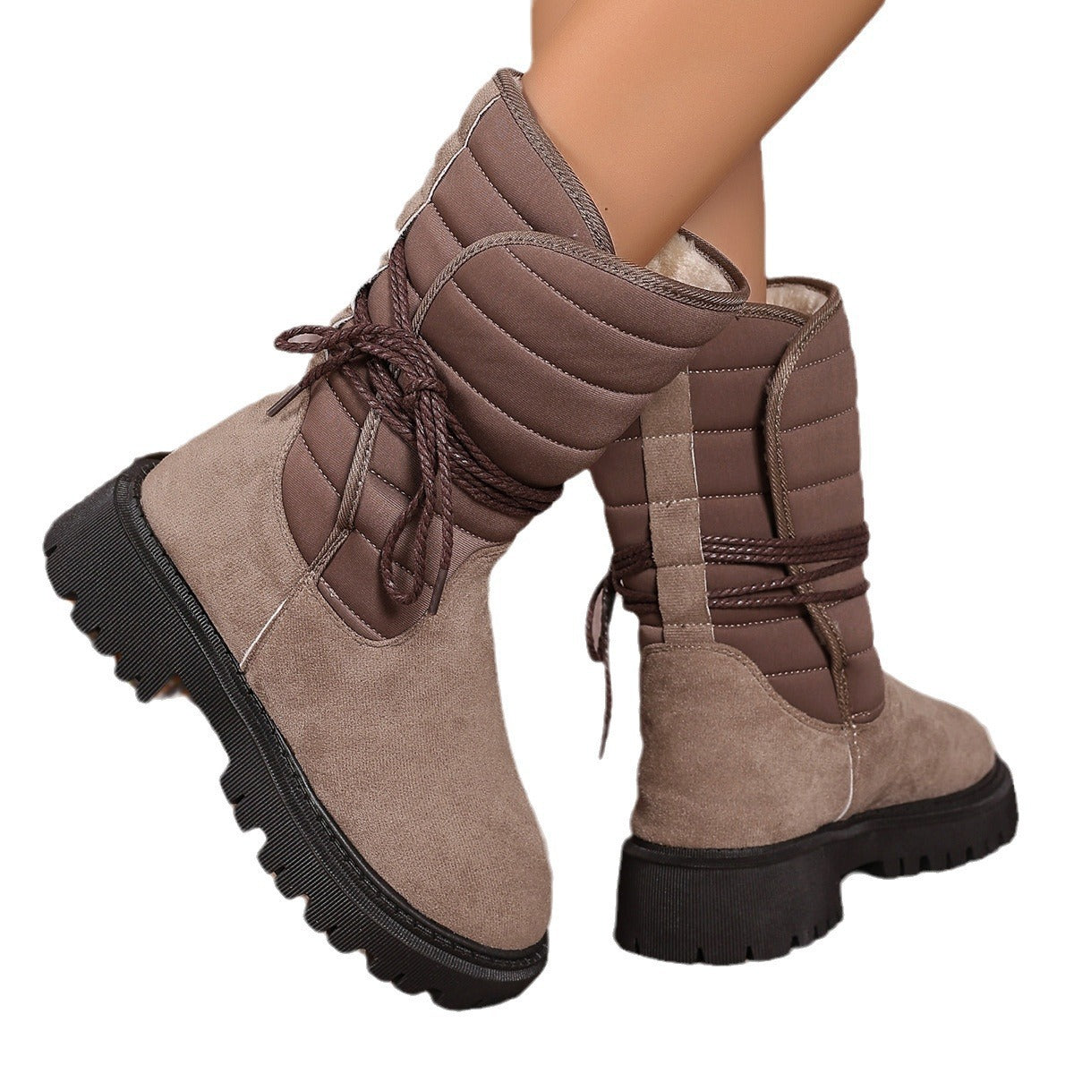 Damen gefütterte Schnürstiefel mit modischem Rüschendesign und rutschfester Sohle R&B