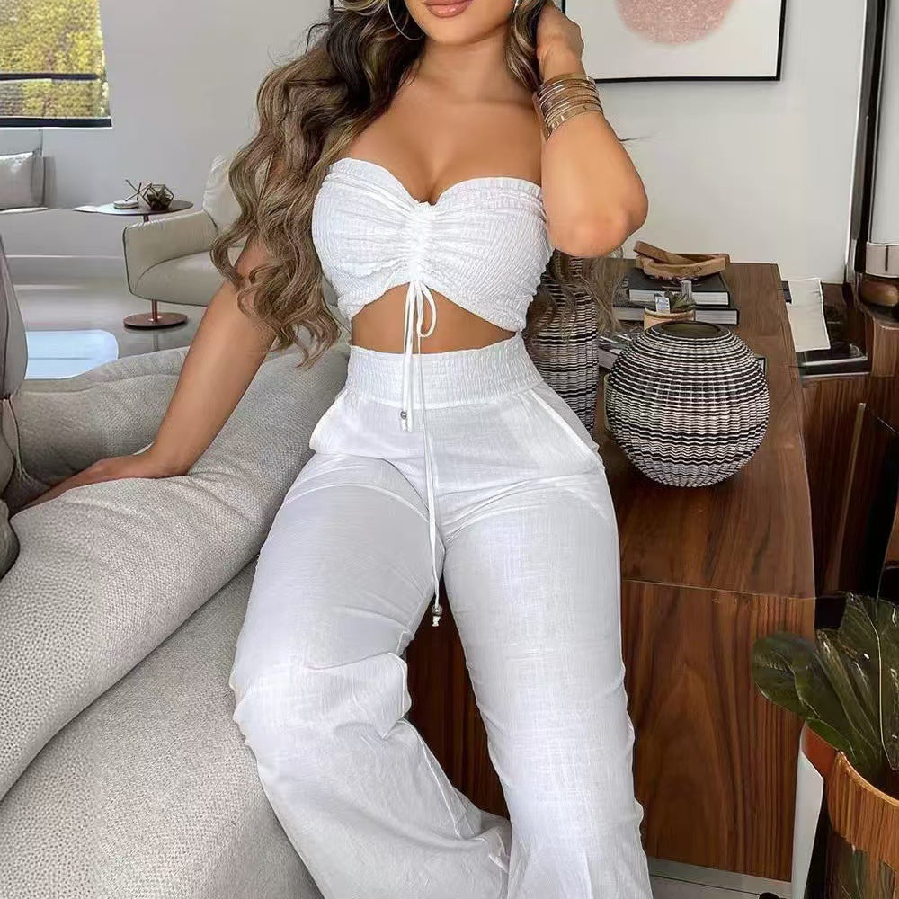 Damen lässiges Set aus Crop-Top und weiten Hosen R&B