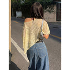 Damen lässiges Crop-Top aus leichtem Strickstoff mit asymmetrischem Saum R&B