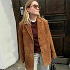 Damen klassische Blazerjacke aus weichem Material mit aufgesetzten Taschen R&B